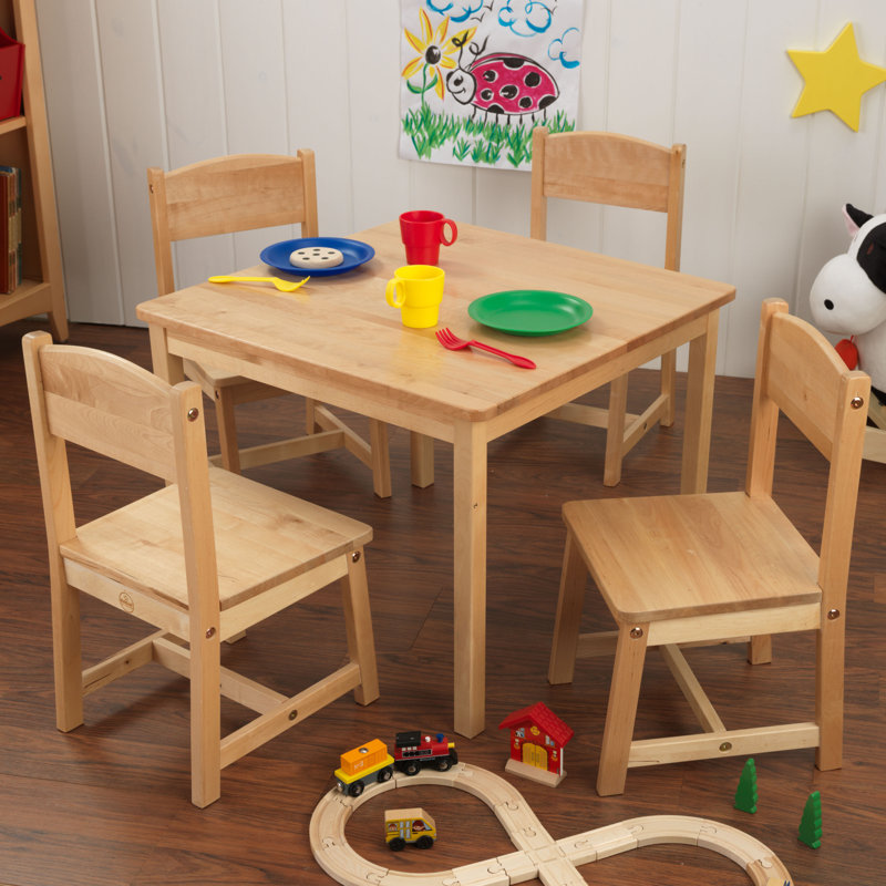 Wooden Farmhouse Table & 4 Chair Set, Natural