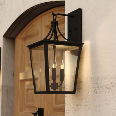  Cottage Grove 21 in. H 3-Light Matte Black Transitional Outdoor Wall Sconce made of Durable Steel, Clear Glass Shade, LED Compatible, Use for Exterior Porch Patio Front Door or Garage