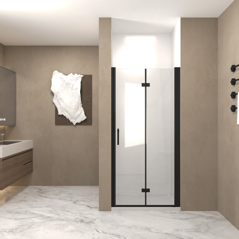 36" X 72" Bifold Shower Door With 1/4" (6Mm) Tempered Glass And Matte Black Aluminum Frame