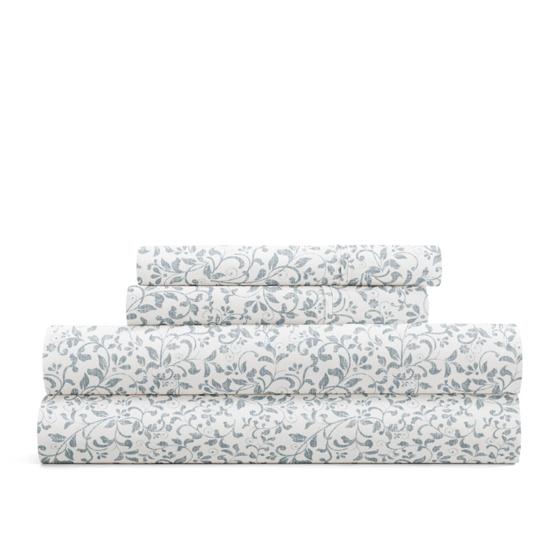 King Ivory Floral Microfiber Sheet Set with 16-inch Pocket Depth