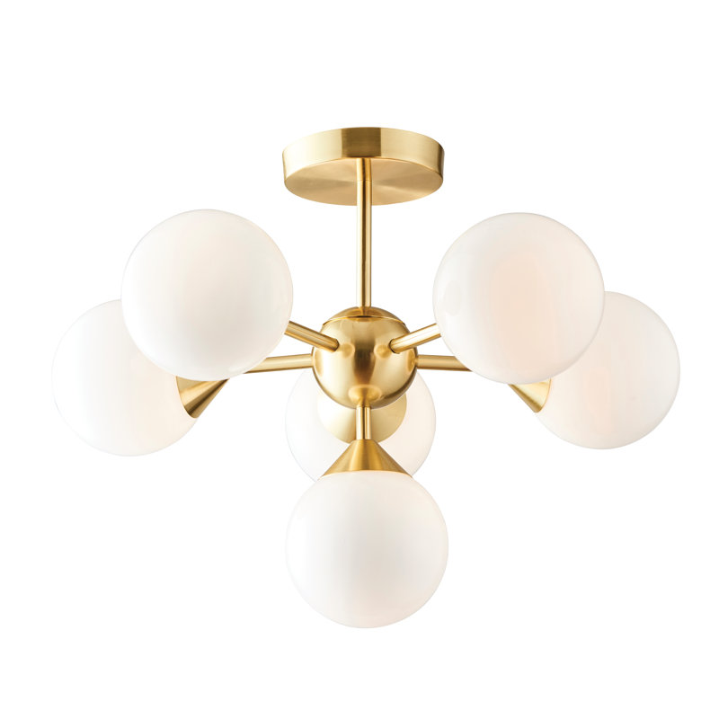 Jaxon Semi Flush Mount, Satin brass/gloss white glass