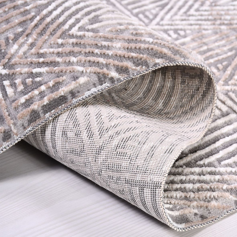 Tapis gris moderne / abstrait lavable à la machine, Rectangle de 2 pi 7 po x 5 pi
