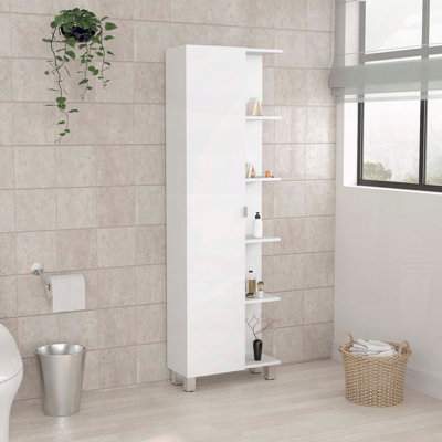 Urano Corner Linen Cabinet – White with Five External and Four Interior Shelves
