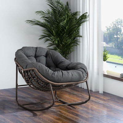 Chaise berçante d'extérieur en rotin, fauteuil inclinable et berçant rembourré pour le porche, le salon, le patio et le jardin