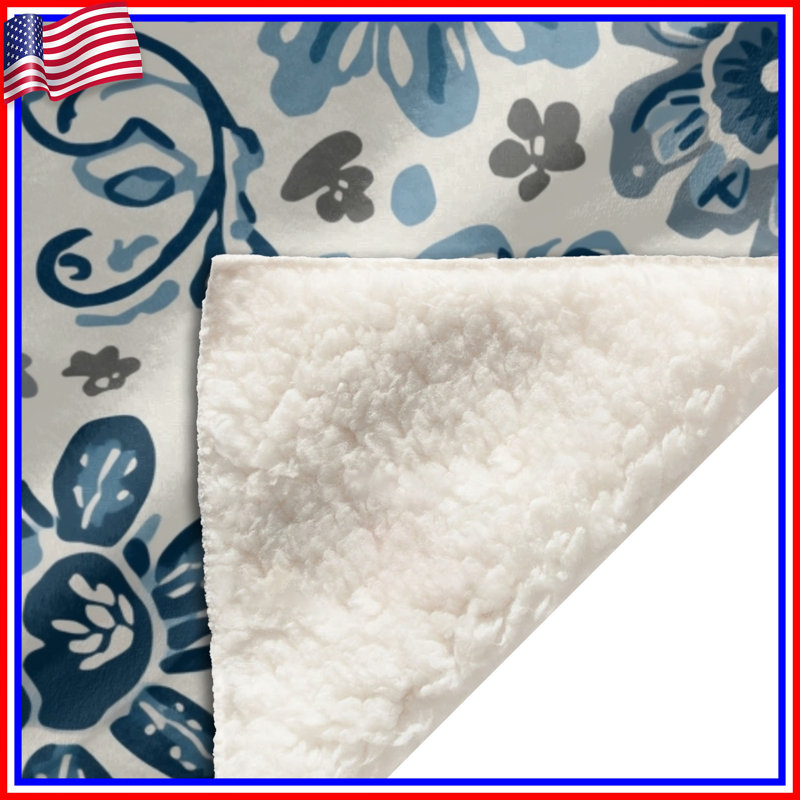 Blue Floral Pattern Blankets, 50in W x 60in H