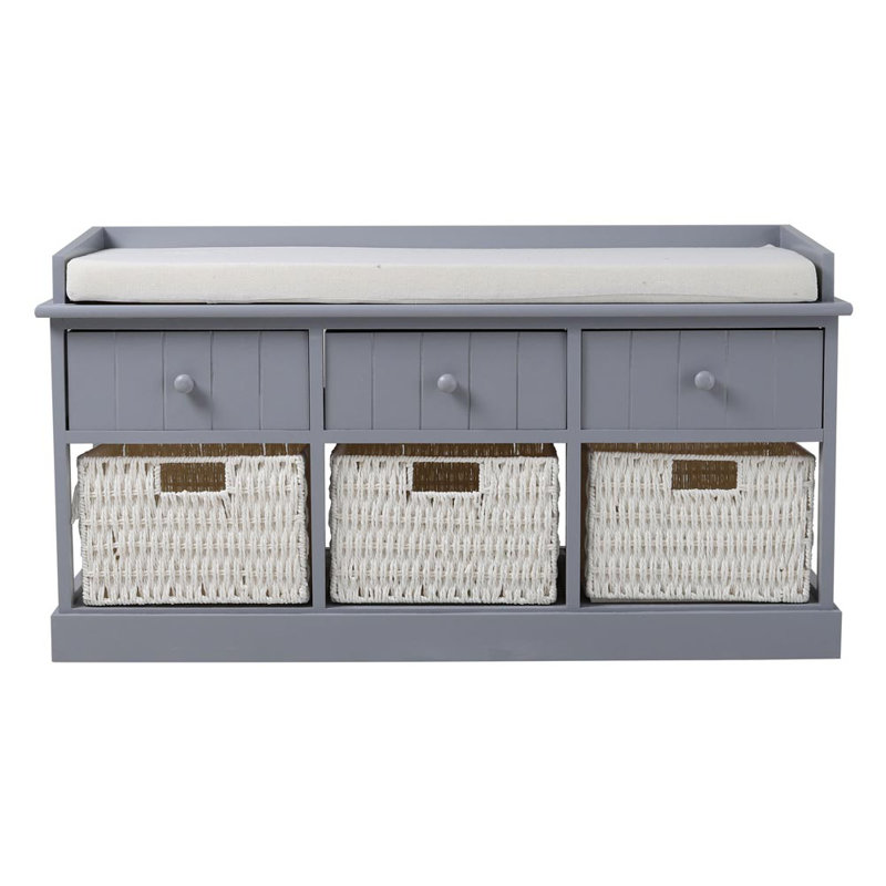 Echo Polyester Blend Upholstered Storage Bench, Grey/Beige
