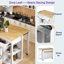 Îlot de cuisine avec table de salle à manger extensible, support de rangement interne, prise de courant, 2 tiroirs, 2 armoires et tablettes ouvertes-1488497071