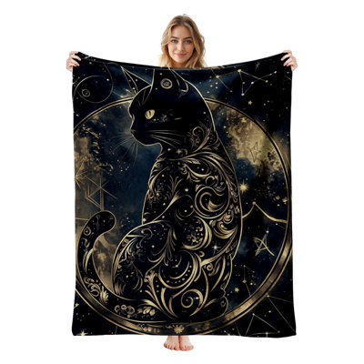 JYK Halloween Flannel Fleece Throw Blanket, Lightweight, Breathable, Soft Cozy Warm Plush Microfiber, 40"x50",  Ornate Cat Constellations