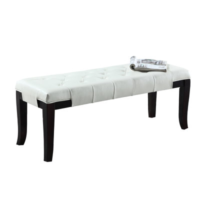 White Faux Leather Bench, Elevates Beauty Of Bedroom, Living Room, And Foyer Bench With Button- Upholstery, Suitable For Room