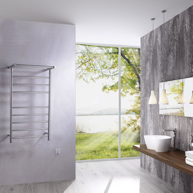 Polished Chrome 8-Bar Stainless Steel Wall Mounted Towel Warmer