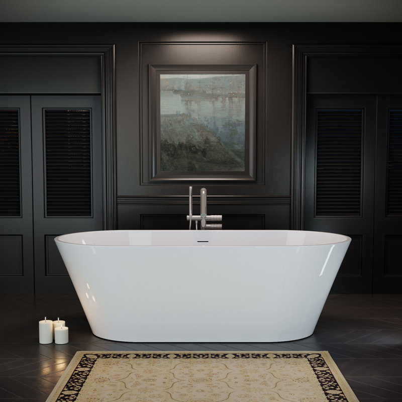 67'' x 29.53" Acrylic Freestanding Bathtub, Oval Soaking Stand Alone Bath Tub with Toe-Tap Chrome Drain and Classic Slotted Overflow, cUPC Certified, Glossy White