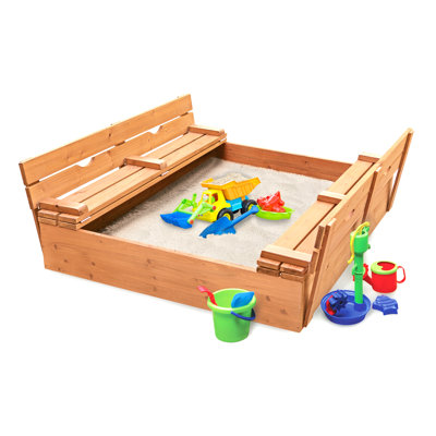 Badger Basket 46.5'' x 9.5'' Solid Wood Square Sandbox with Cover
