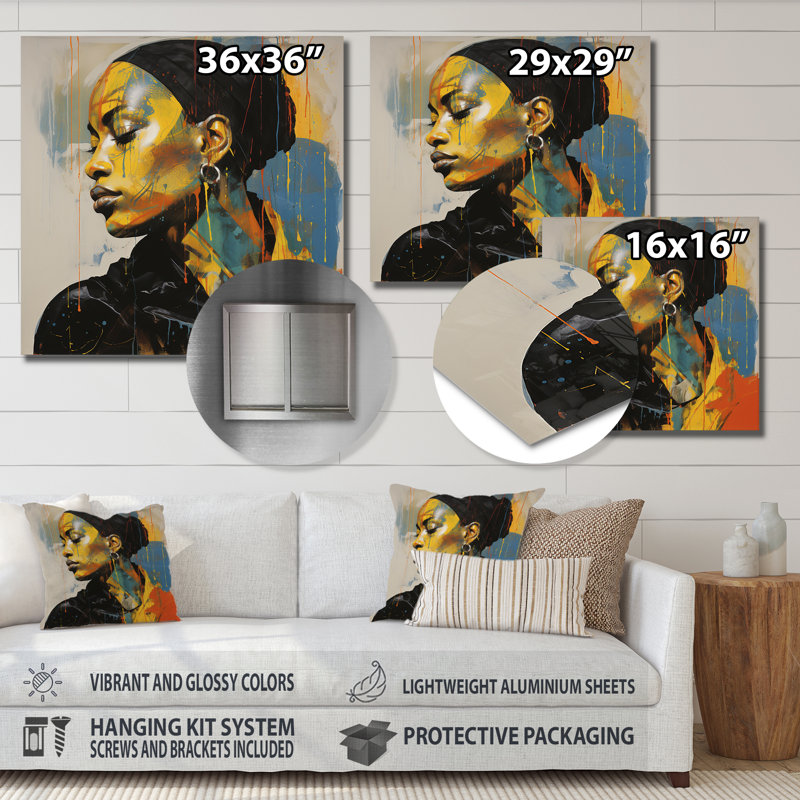 Portrait de femme de reggae africain I - mode, art en métal, H 16 po x l 16 po