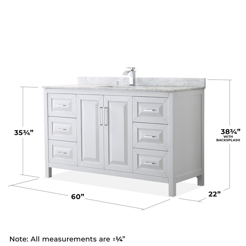 Daria 60" Single Bathroom Vanity Set, White, Polished Chrome, 60"