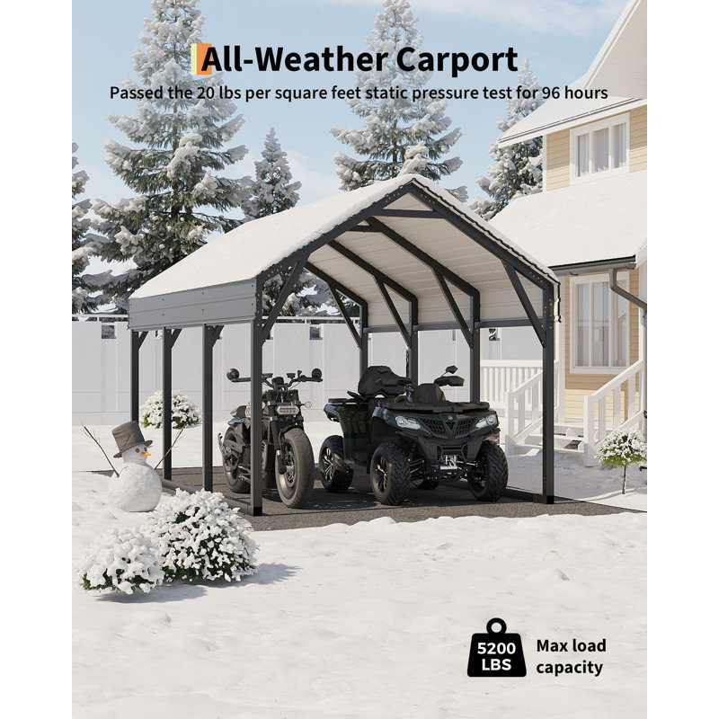 Metal Carport, Heavy Duty Carport Reinforced Frame and Steel Roof, All-Weather Shelter for Pickups, Boats, Cars, and Tractors