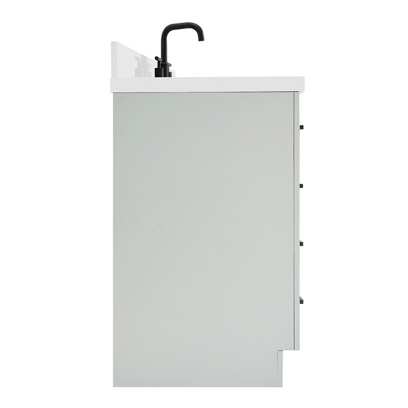 Meuble-lavabo simple en bois massif 36 po Tidworth avec plateau en quartz 1,5 po, Gris, Ovale, Gauche