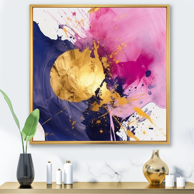 Mauve et rose III, Cadre flottant doré, H 36 po x l 36 po x P 1,5 po