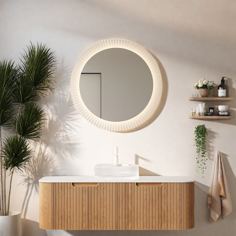 Meuble-lavabo flottant moderne de 48 po avec rangement, conception en bois et verre