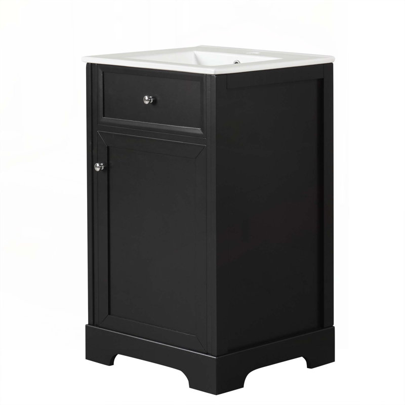 Meuble-lavabo de 20 po avec lavabo, armoire de salle de bain avec porte à fermeture douce, support de rangement et tablette réglable