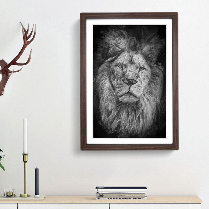 The Proud Lion in Abstract - Picture Frame Graphic Art Print, Walnut Framed, 65cm H x 48cm W x 2cm D