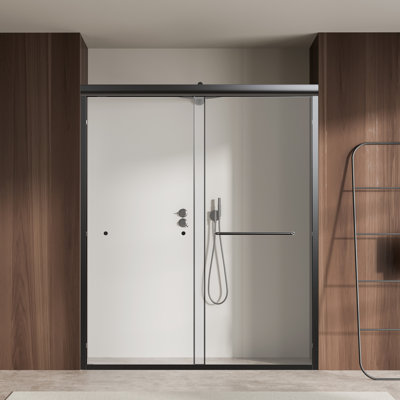 56-60"w X 72"h Semi-frameless Double Sliding Shower Door, 1/4" (6mm) Tempered Glass, Matte Black
