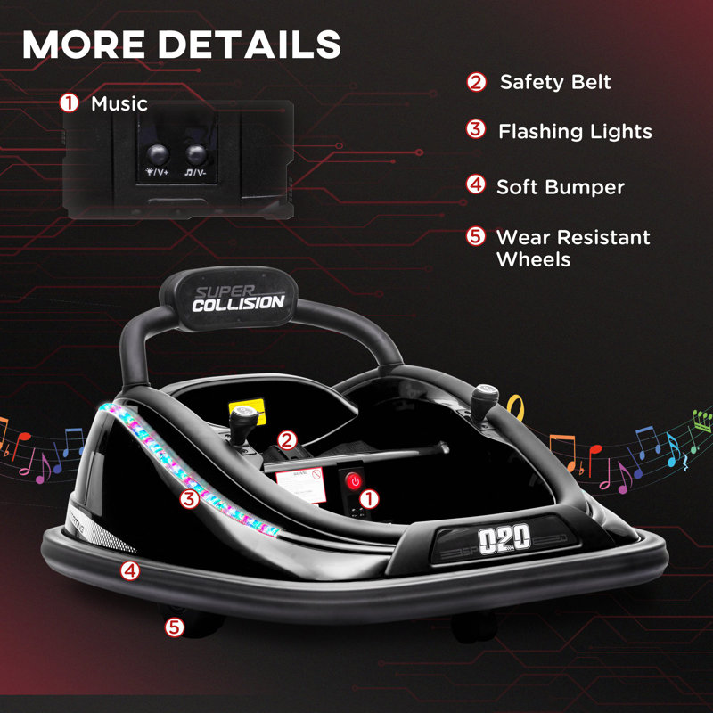 Black 12V Kids Electric Bumper Car with LED Lights