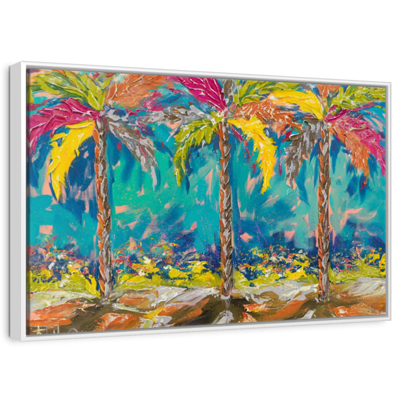 Palmiers d'été tropicaux, 25 po x 17 po, Cadre flottant blanc