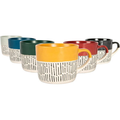 Dipped Dash Set of 6 Ceramic Coffee Mugs Set Dishwasher & Microwave Safe