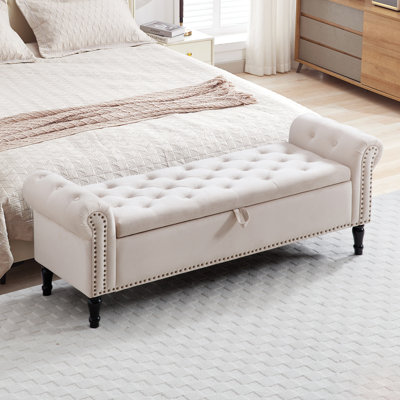Lunara 67" Storage Bench for Bedroom End of Bed King Size with Tufted Seat and Nailhead Trims Roll Arms