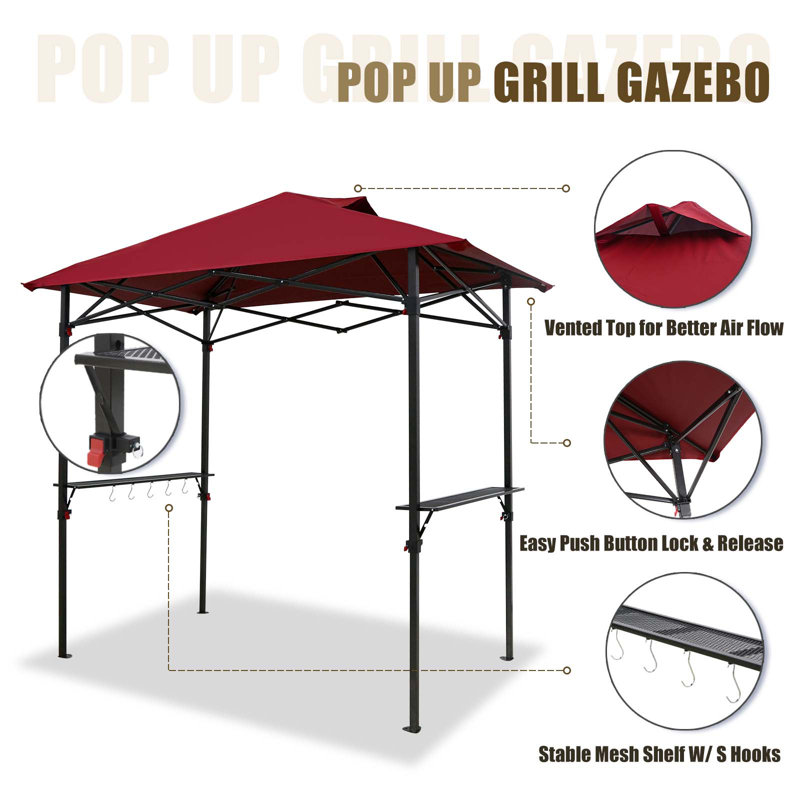 Red and Black Steel Patio Grill Gazebo Canopy, 8 ft x 5 ft