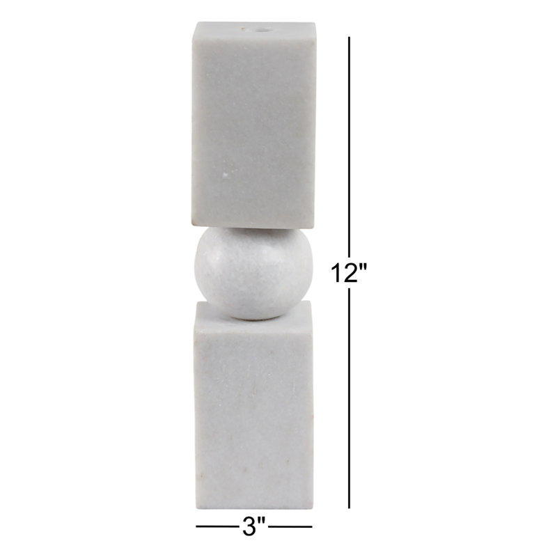 Sagebrook Home 12X3" Chunky Marble Taper Holder, White, White, 12" H x 3" W x 3" D