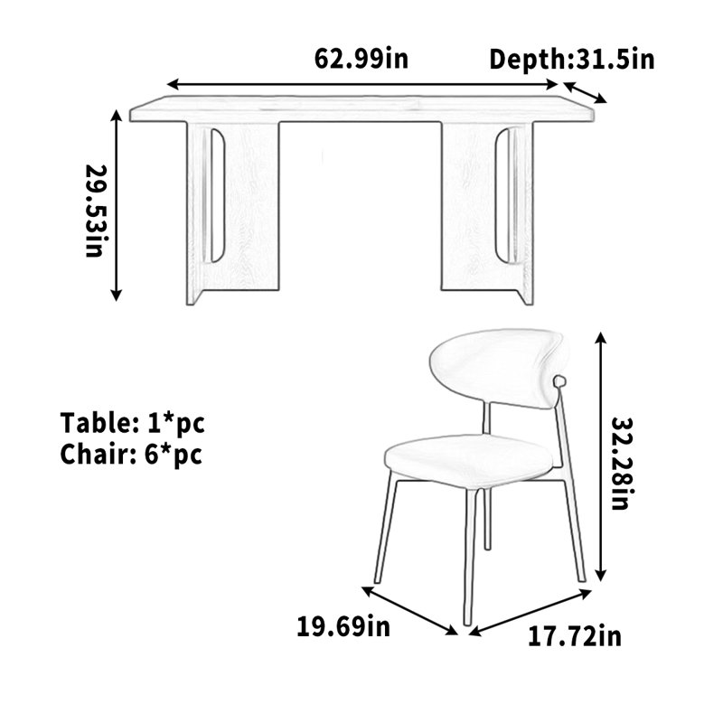 Table de salle à manger rectangulaire en granit à usage domestique, 7 pièces : table, 6 chaises, Beige