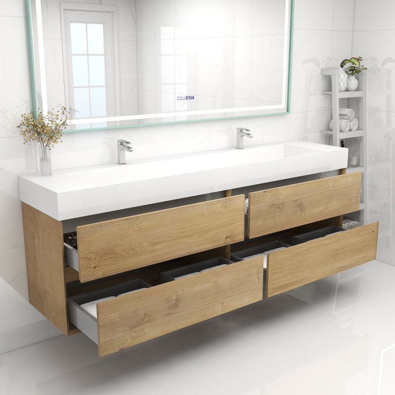 Meuble-lavabo double 84 po, Chêne