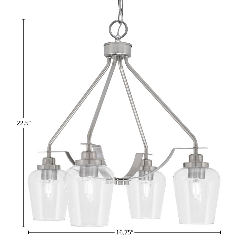 Lustre 4 lumières Odyssey Downlight illustré avec verre transparent de 5 po, Nickel brossé, Clair