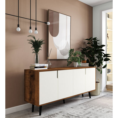 Buffet 71 po de largeur Mid-Century moderne avec pieds en bois