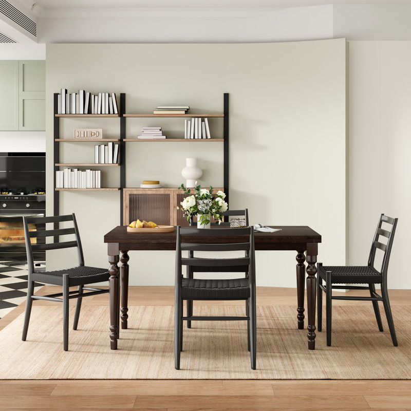 4 - Person Solid Wood Solid Wood Top Four Leg Dining Set, Black, Black, Black