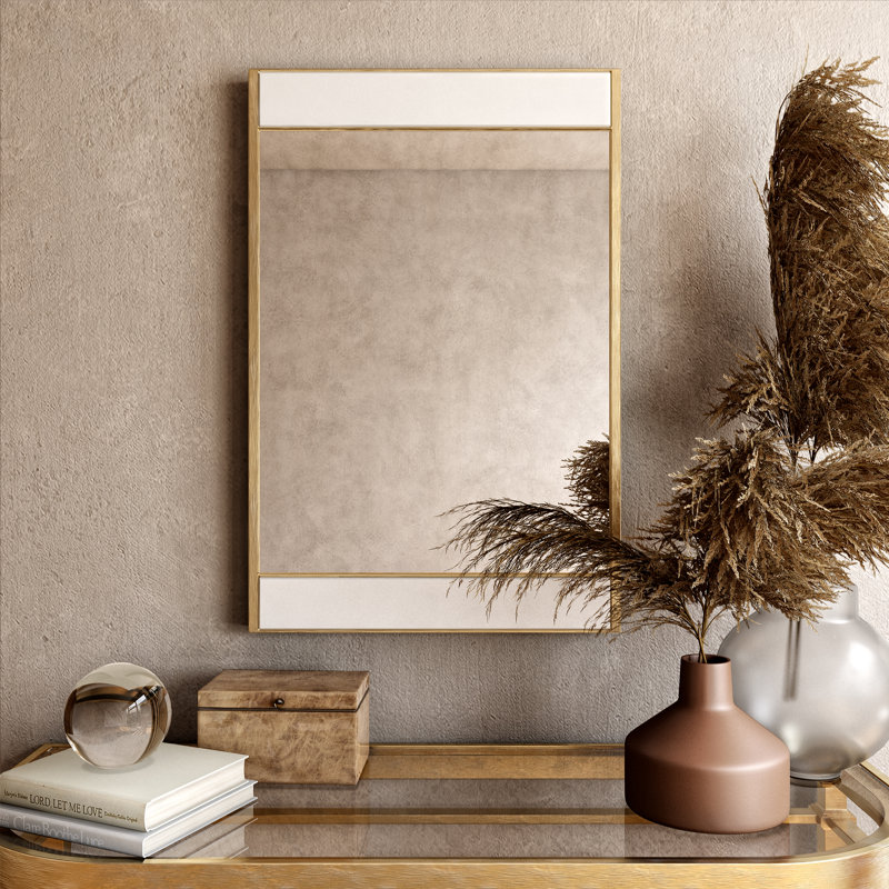 Lina Rectangular Metal Wall Mirror with Marble, Wall Mirror