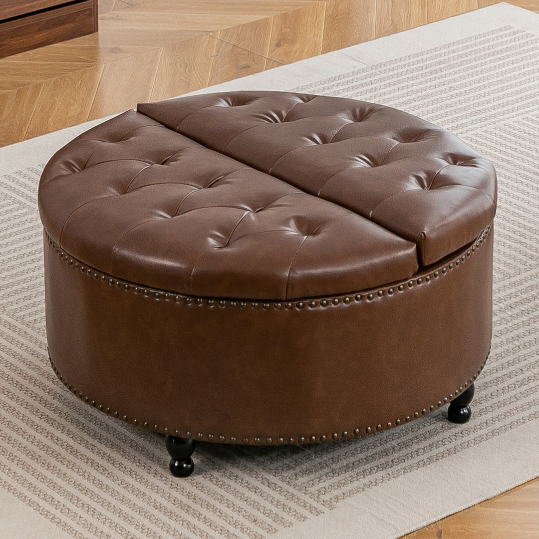 80cm Wide Tufted Round Standard Ottoman with Storage