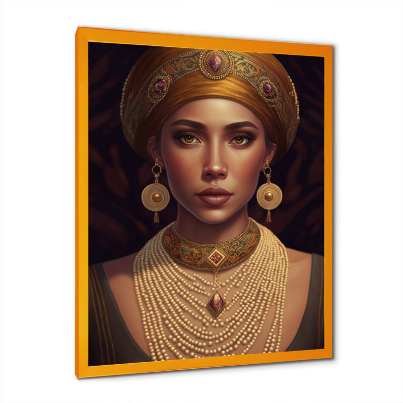 Jeune femme avec des bijoux bohémiens VII, H 32 po x l 24 po x P 1 po, Encadrement doré