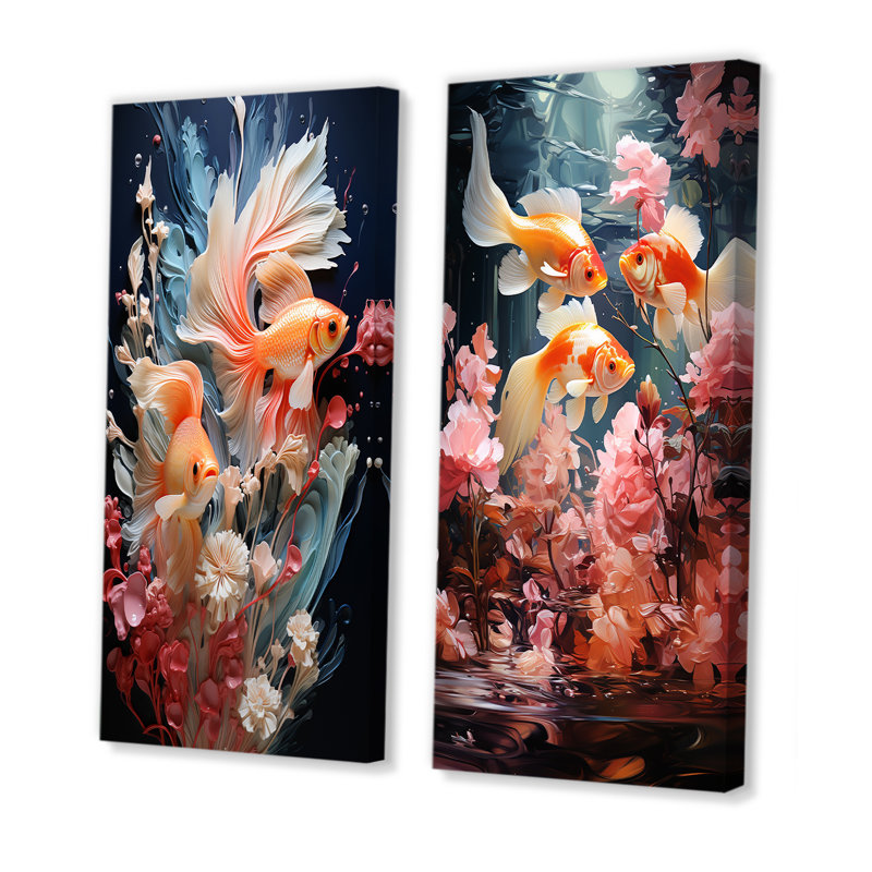 Minimalisme, aquariums, poissons - aquariums, ensemble de 2 impressions sur toile, Toile tendue, H 40 po x l 41 po