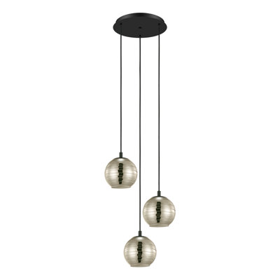 Myndi 3-light Black Pendant Light with Gold Smoked Glass Shades