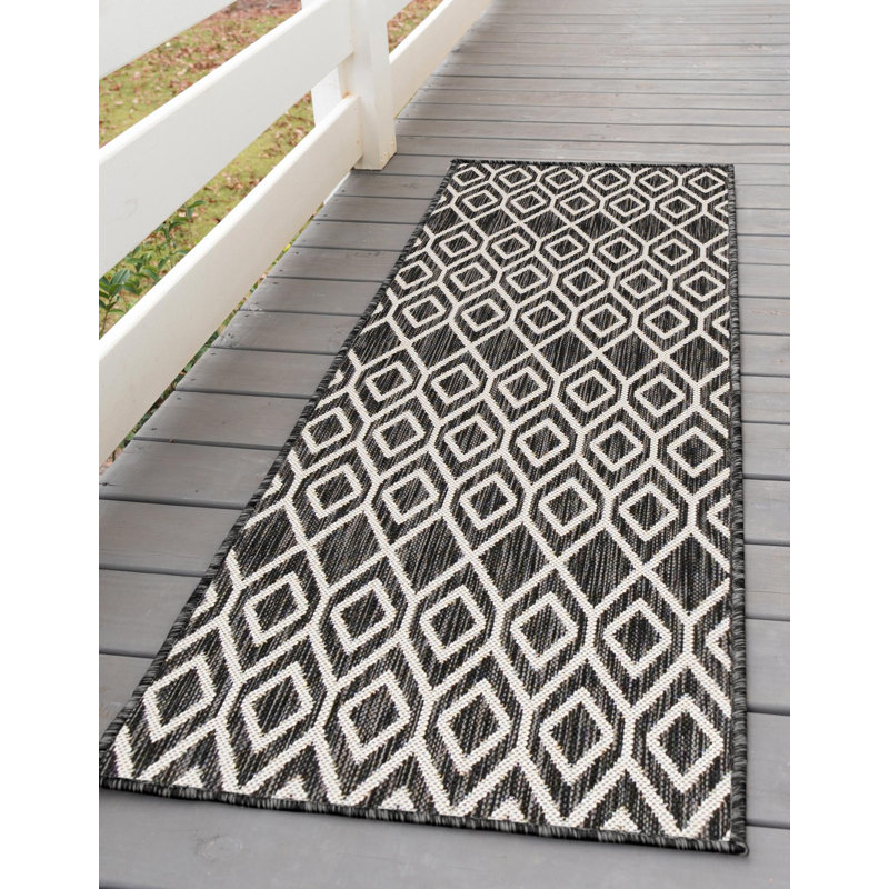 Power Loom Black Indoor/Outdoor Rug, Runner 61 x 244cm