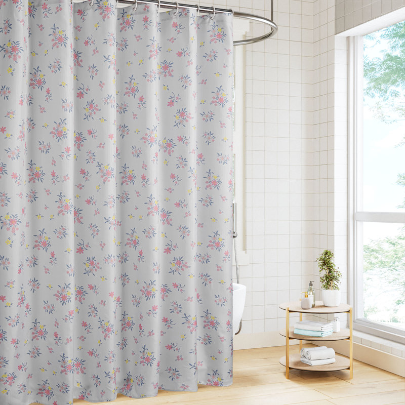 71" W Textured Shower Curtain Set with Hooks - Basics by Wayfair™, Cottage Floral