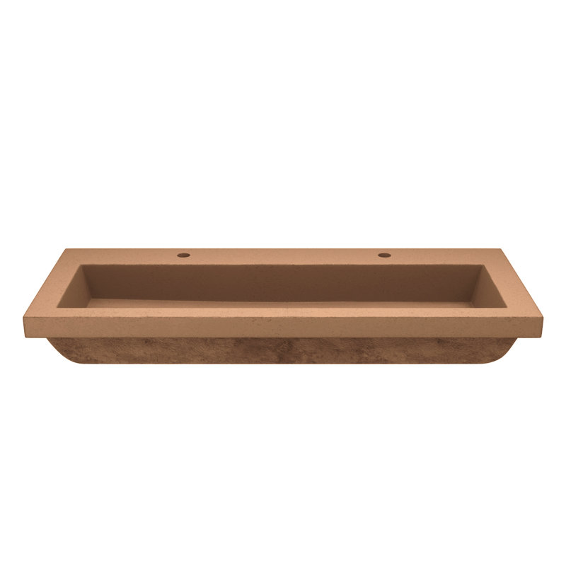 Trough Concrete Handmade Rectangular Drop-in Bathroom Sink, Two Holes Faucet, Terracotta