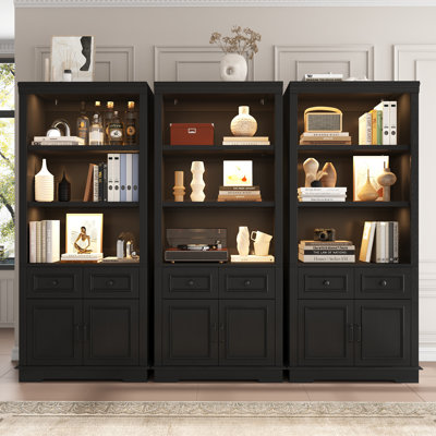 Set of 3 70.8" Flat-Top Pantry Cabinets with LED Light & USB-C Ports