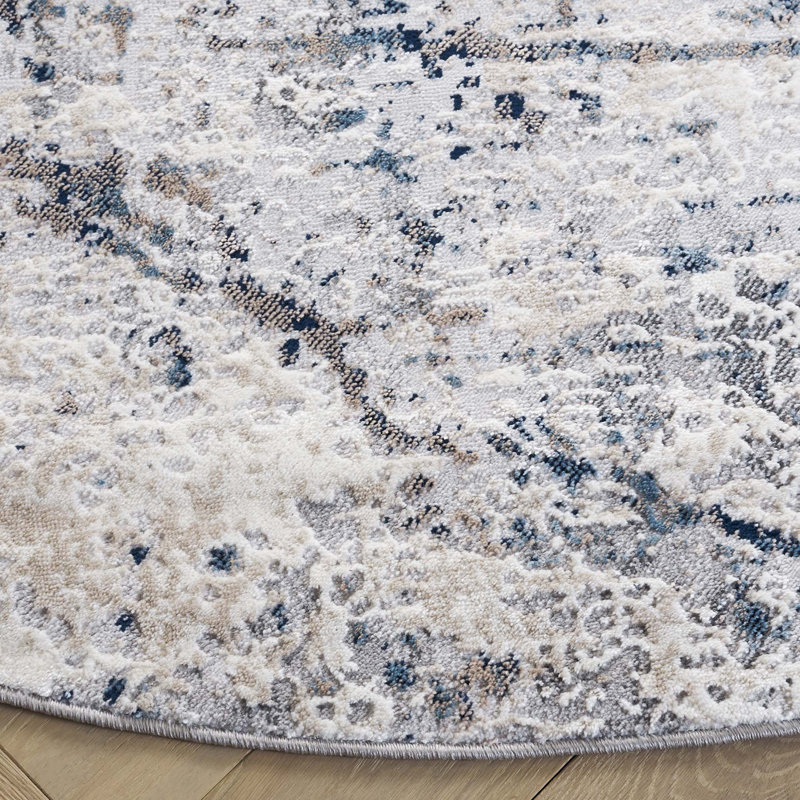 Tapis bleu / ivoire Vogue 150, Rond 6 pi 7 po