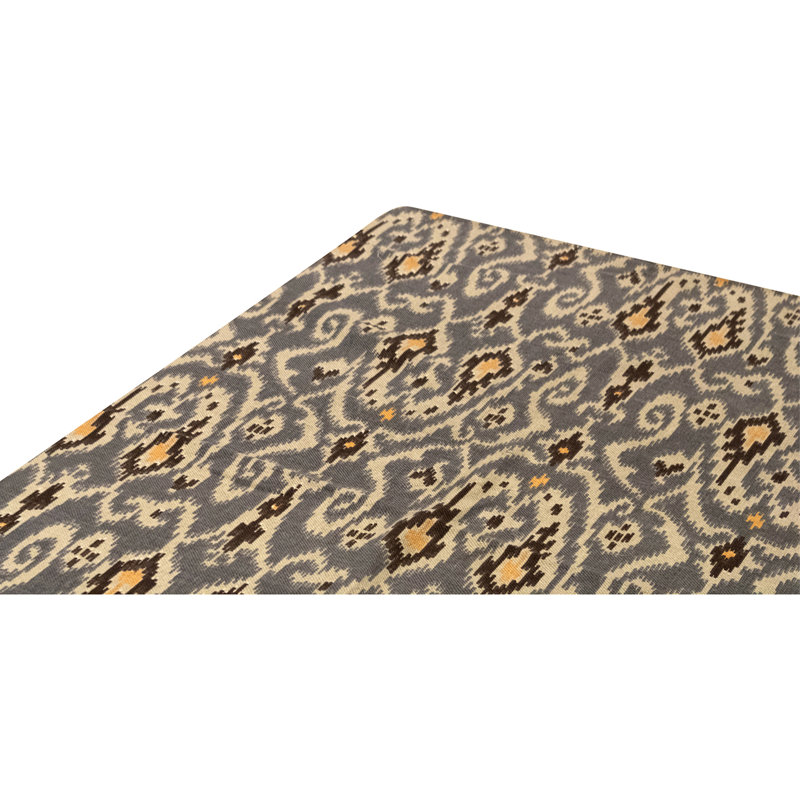 Flatweave Wool Ikat Area Rug in Gray And Multi