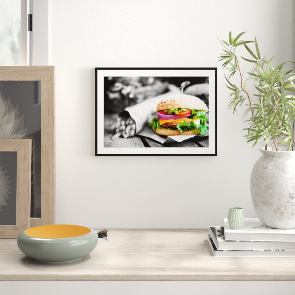 Gerahmtes Poster Burger mit Pommes