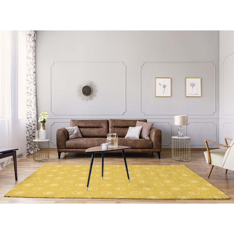Tapis jaune en phases de lune monochrome, Rectangle 4 pi x 6 pi