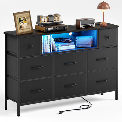 8-Drawer Chest Of Drawers 55"TV Stand, Lights and Power Outlet